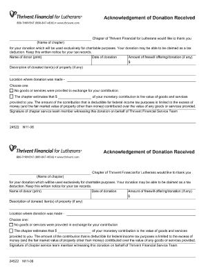 Acknowledgement of Donation Received Form