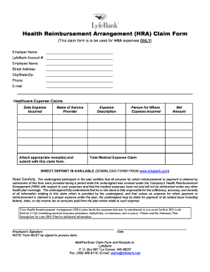 Health Reimbursement Arrangement (HRA) Claim Form