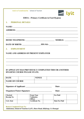 Primary Certificate in Food Hygiene Application