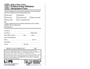 New Jersey Political Party Affiliation Declaration Form