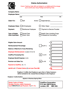 Healthcare Claims Authorization Form