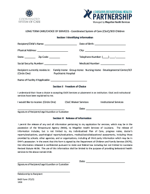Long Term Care Choice of Services Form
