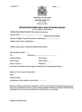 Malawi Visa Application Form