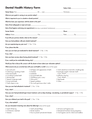 Dental Health History Form