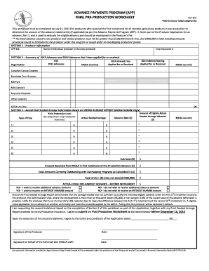 Advance Payments Program Worksheet