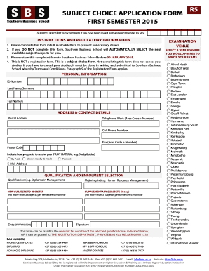 Subject Choice Application Form