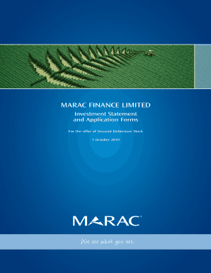 MARAC Finance Limited Investment Statement and Application Forms