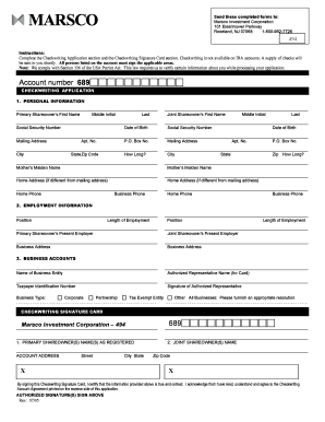 Checkwriting Application and Signature Card