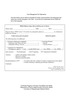 PHQ-9 Behavioral Health Follow-Up Note