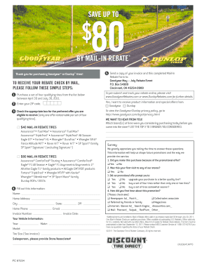 Goodyear Dunlop Tire Mail-In Rebate Form