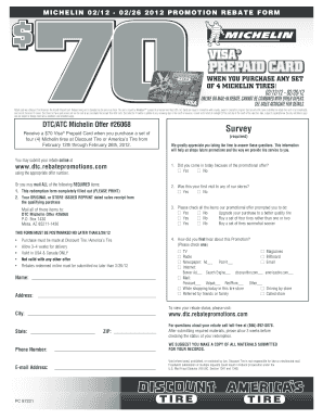Michelin Tire Promotion Rebate Form