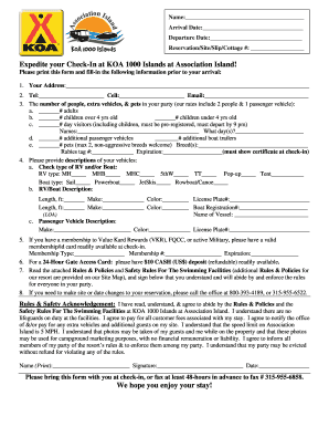 KOA 1000 Islands Expedited Check-In Form