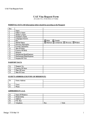 UAE Visa Request Form