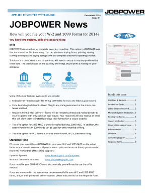 JOBPOWER Newsletter on W-2 and 1099-MISC Filing