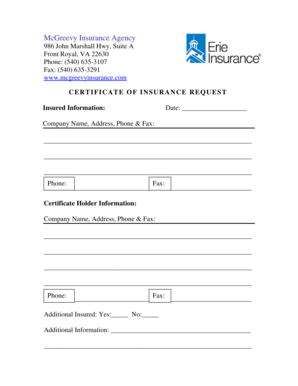 Certificate of Insurance Request