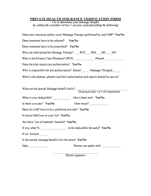 Private Health Insurance Verification Form