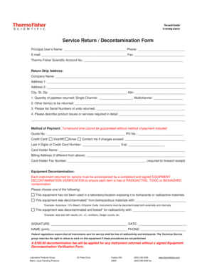 Thermo Fisher Scientific Service Return Form