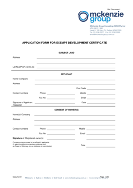Application Form for Exempt Development Certificate