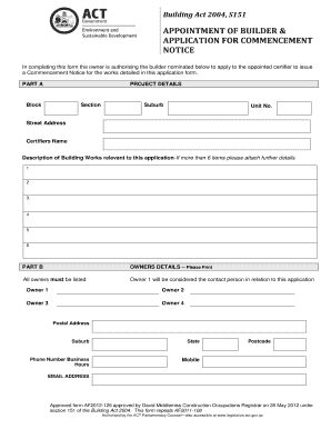 Australian Capital Territory Commencement Notice Form