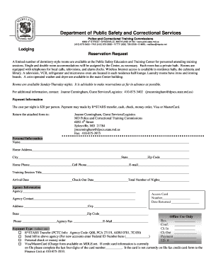 Maryland Lodging Reservation Request Form