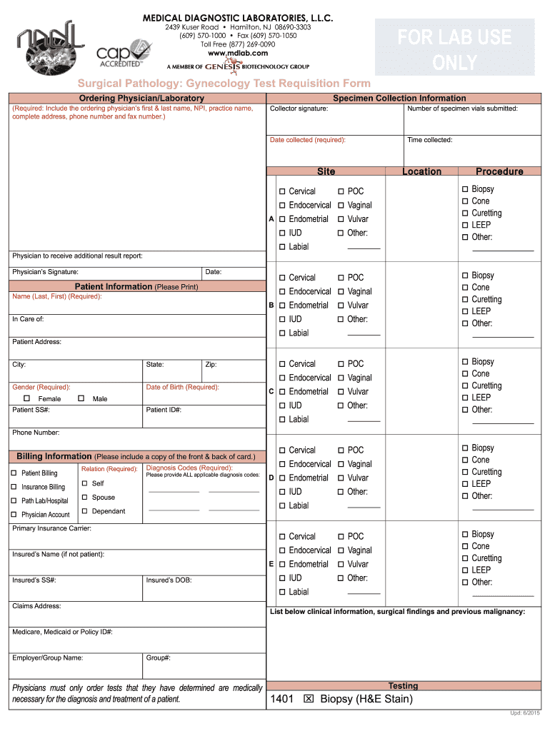 pathology requisition form Preview on Page 1