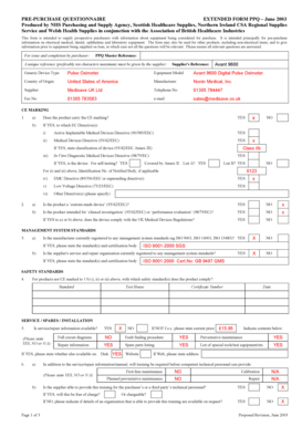 Pre-Purchase Questionnaire for Medical Equipment