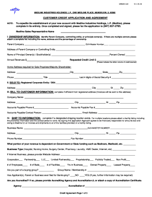 Medline Customer Credit Application and Agreement