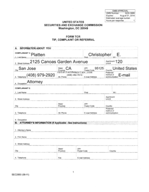 SEC Form TCR Tip Complaint or Referral