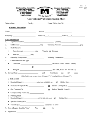 Conventional Valve Information Sheet