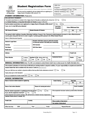 Calgary Board of Education Student Registration Form