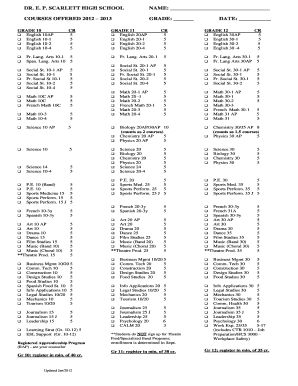 Dr. E. P. Scarlett High School Course Selection Form