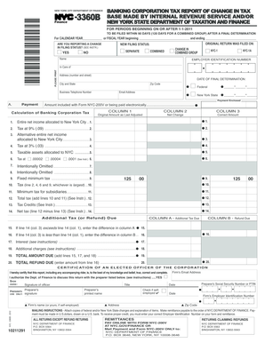New York City Banking Corporation Tax Report of Change