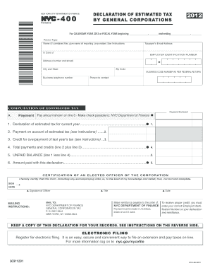 New York City General Corporation Tax Declaration