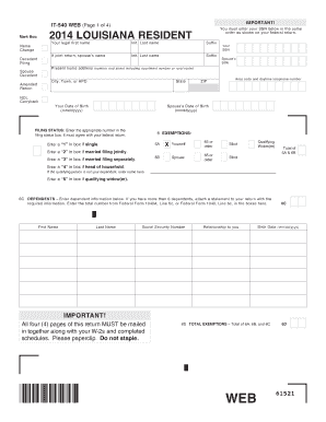 Louisiana IT-540 Tax Form 2014