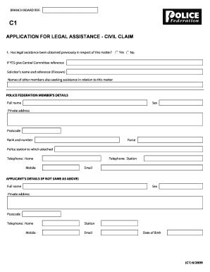 Application for Legal Assistance - Civil Claim