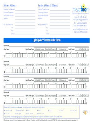 LightCycler Probes Order Form