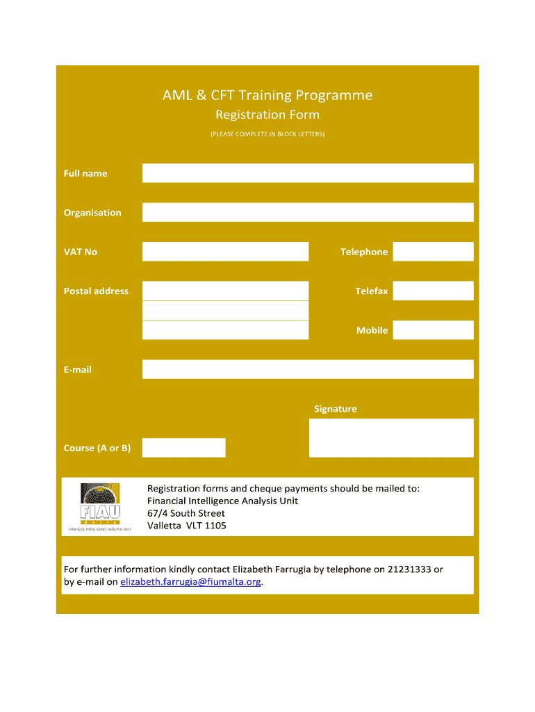 Fillable Online mfsa com AML CFT Training Programme Fax Email Print ...