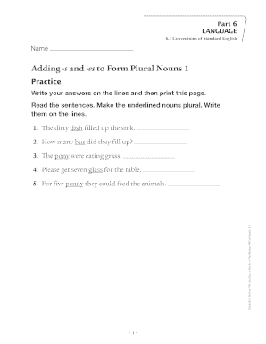 Adding -s and -es to Form Plural Nouns Worksheet