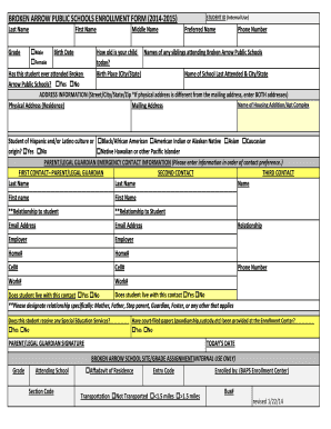 Broken Arrow Public Schools Enrollment Form