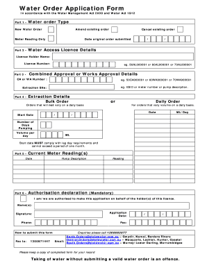 Water Order Application Form