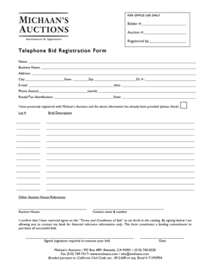 Telephone Bid Registration Form