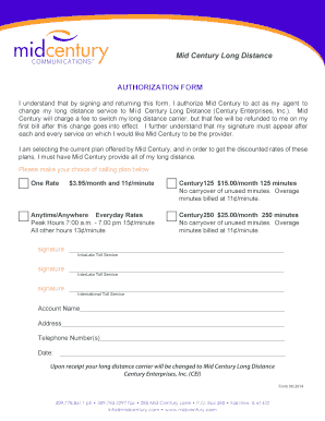 Mid Century Long Distance Authorization Form