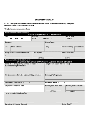 Foreign Student Employment Contract