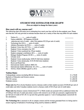 Student Fee Estimator Form