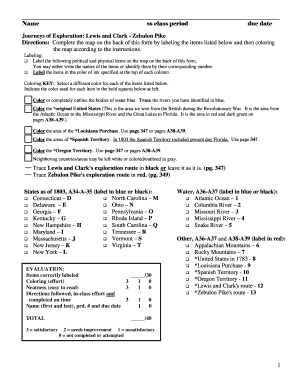 Lewis and Clark Map Coloring Form