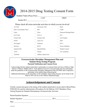 Student Drug Testing Consent Form