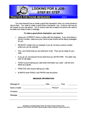 Job Search Phone Message Form