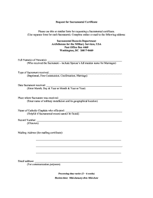 Request for Sacramental Certificate