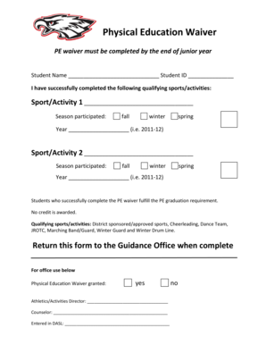 Physical Education Waiver Form