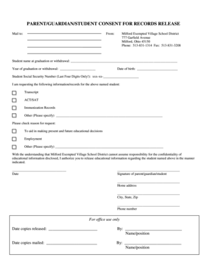 Parent Guardian Student Consent for Records Release